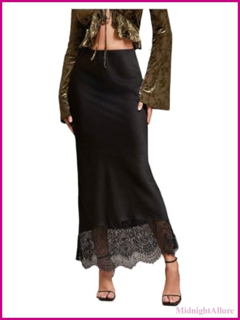 Satin Lace Maxi Skirt High Waist Fishtail Long Skirt